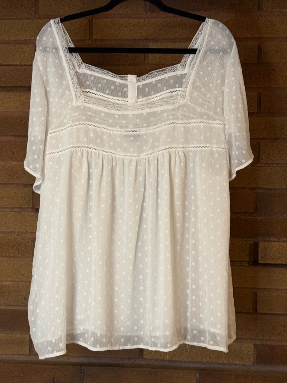 torrid White Swiss Dot Button-Front Peasant Blouse - Picture 3 of 7